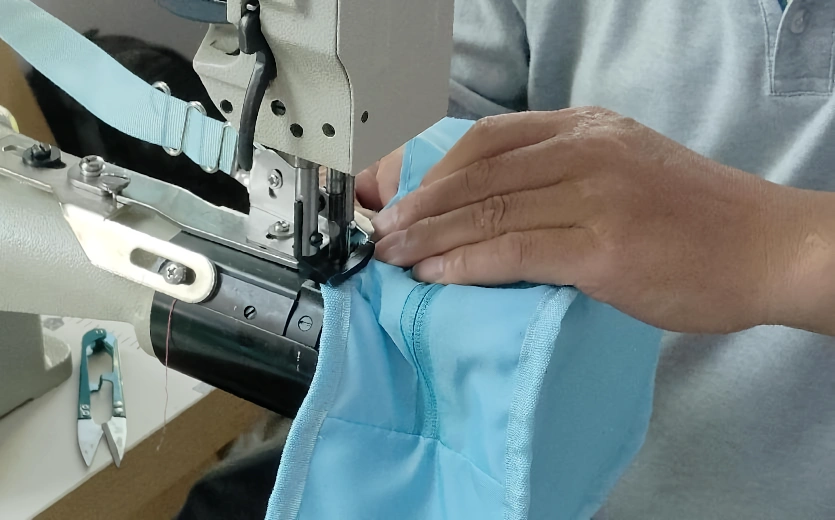 Skilled sewing process for custom cosmetic bags and fashion accessories