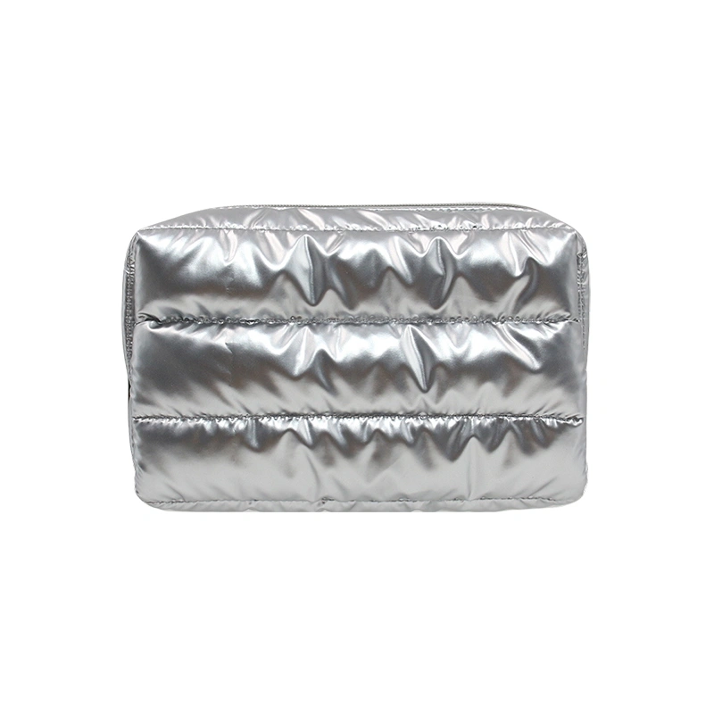 Silver Quilted Cosmetic Bag