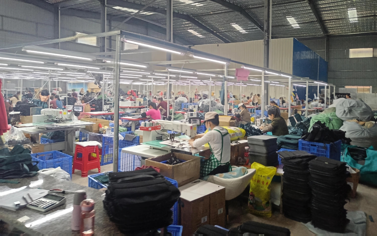 Busy workshop for large-scale cosmetic bag production